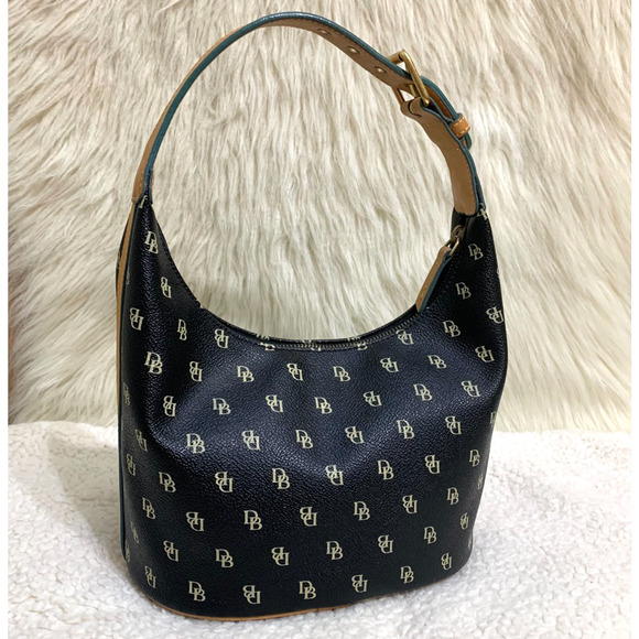 DOONEY AND BOURKE Vintage Black Signature Coated Canvas Bucket Hobo - Picture 1 of 16
